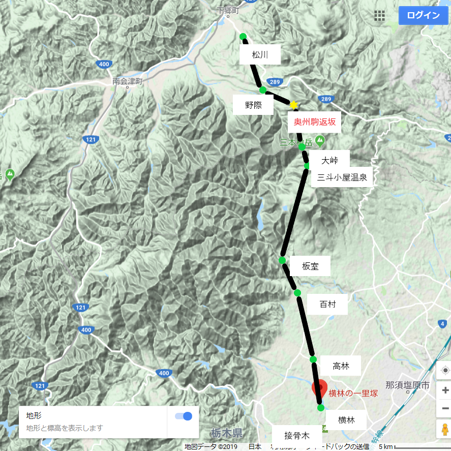 奥州駒返坂付近の地図